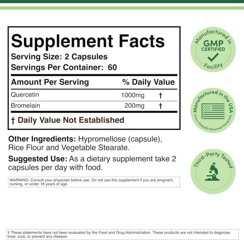 Double Wood Quercetin with Bromelain 1,200mg Immune Health Men and Women 120 Caps - Görsel 3