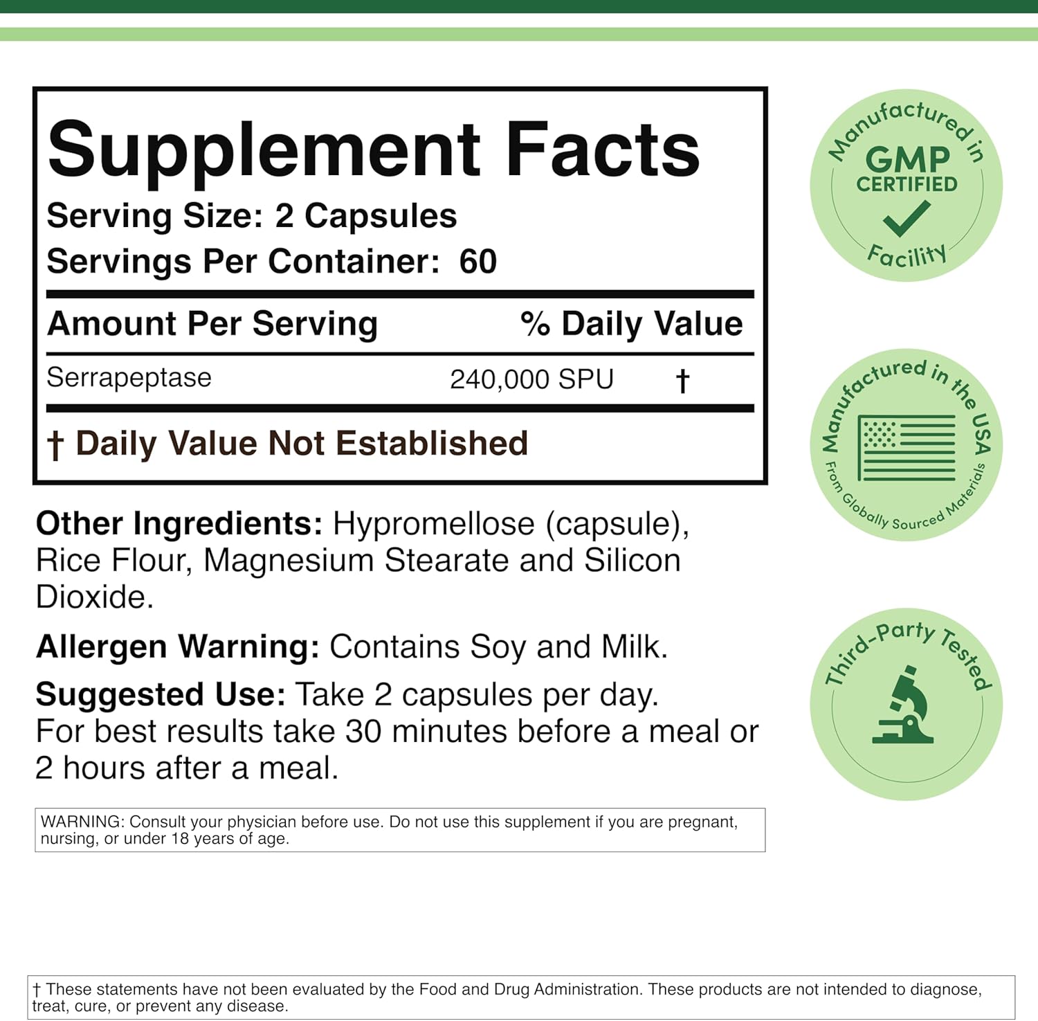 Double Wood Serrapeptase 240,000 Proteolytic Hearth Enzyme Joint Health 120 Caps - Görsel 3
