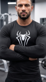 Sarkan Örümcek Compression Dar / Slim Bisiklet Yaka Tişört siyah  ( uzun kollu)