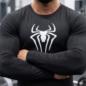 Sarkan Örümcek Compression Dar / Slim Bisiklet Yaka Tişört siyah  ( uzun kollu)