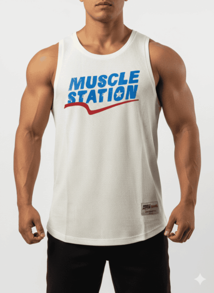 Muscle Station Ribanalı (Fitilli) Pamuklu Krem Spor Atlet