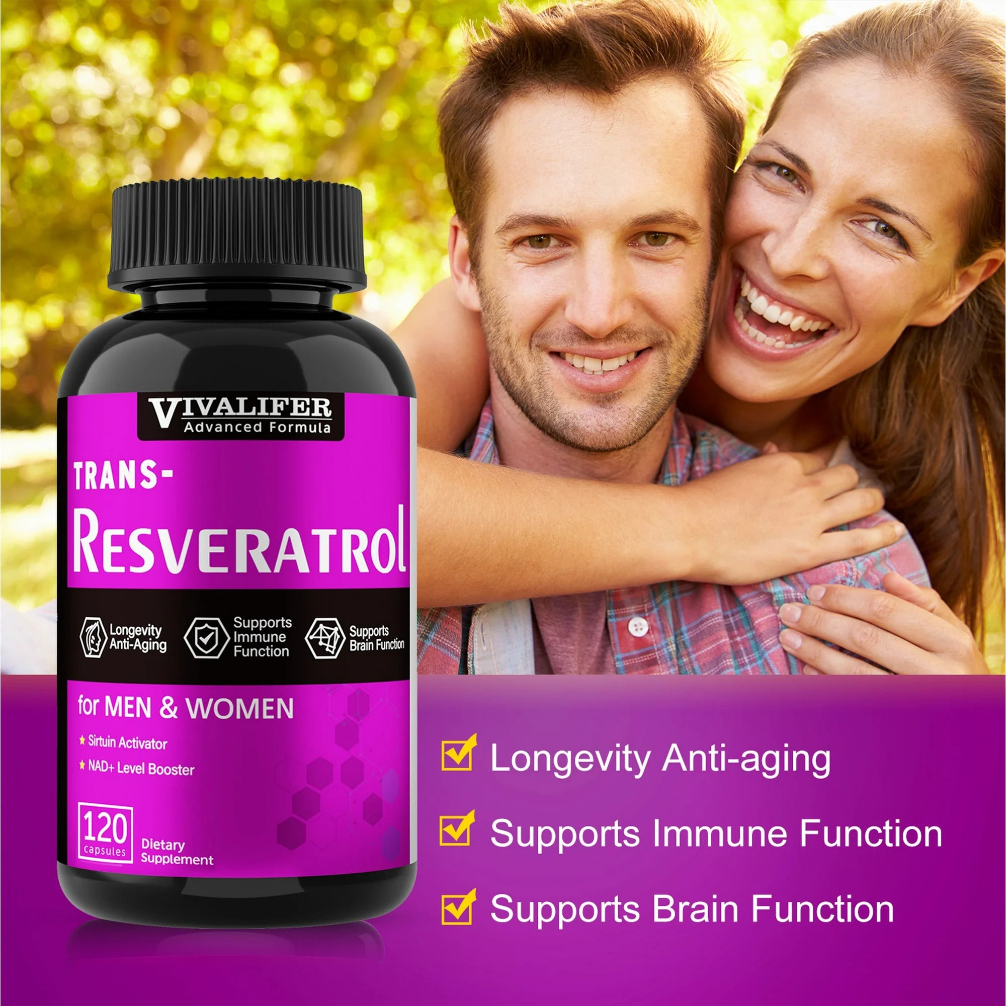 VIVALIFER Resveratrol+Vitamin C Anti-Aging Immune, Cardiovascular Joint 500mg+120mg 120 Caps - Görsel 6
