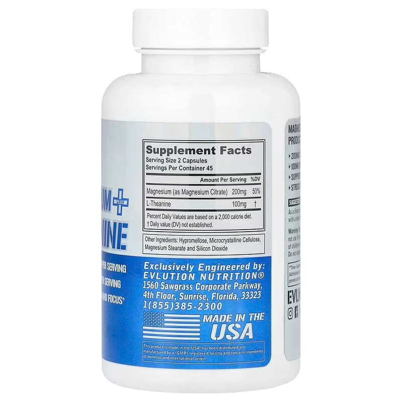 Evlution Nutrition Magnesium + L-Theanine – Natural Relaxation & Focus Support 90 Caps