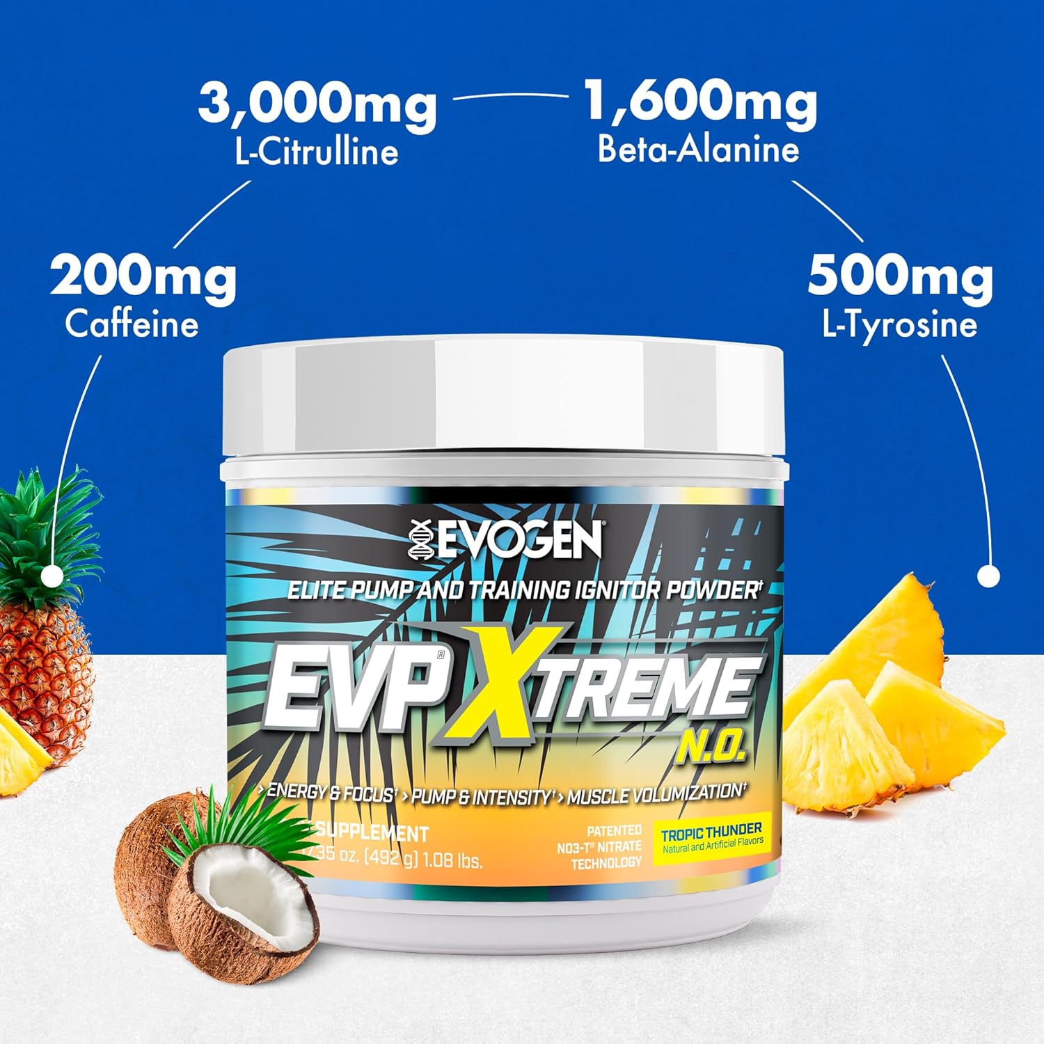 Evogen EVP Xtreme NO – Sugar Free PreWorkout with Beta Alanine Creatine and Caffeine for Energy Pump Tropic Thunder