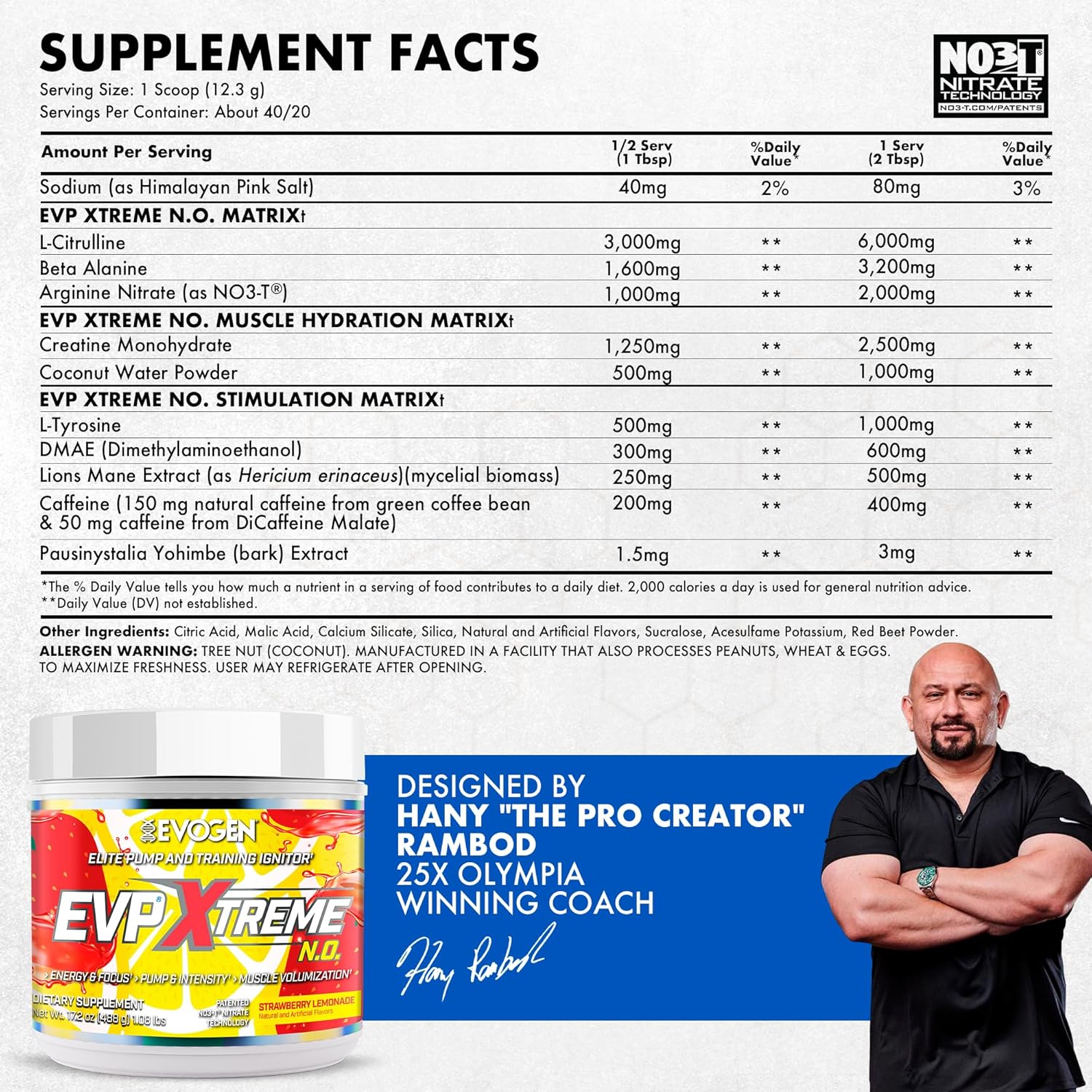 Evogen EVP Xtreme NO – Sugar Free PreWorkout with Beta Alanine Creatine and Caffeine for Energy Pump Strawberry Lemonade