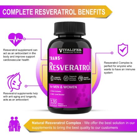 VIVALIFER Resveratrol+Vitamin C Anti-Aging Immune, Cardiovascular Joint 500mg+120mg 120 Caps