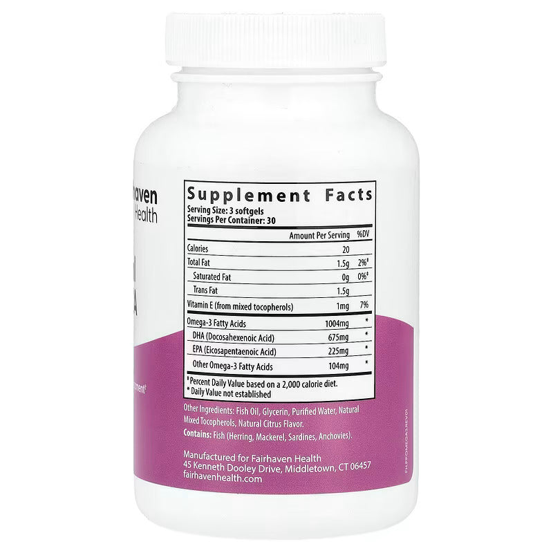 Fairhaven Health Fish Oil Healthy Pregnancy EPA DHA Omega 3 Brain Eye Heart 90 Softgels