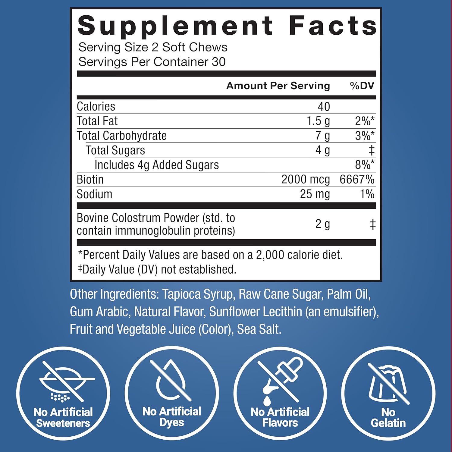 FORCE FACTOR Awesome Colostrum Biotin Grass-Fed Gut Immune Health Recovery Hair Skin & Nails Bovine Colostrum 60 Soft Chews - Görsel 7