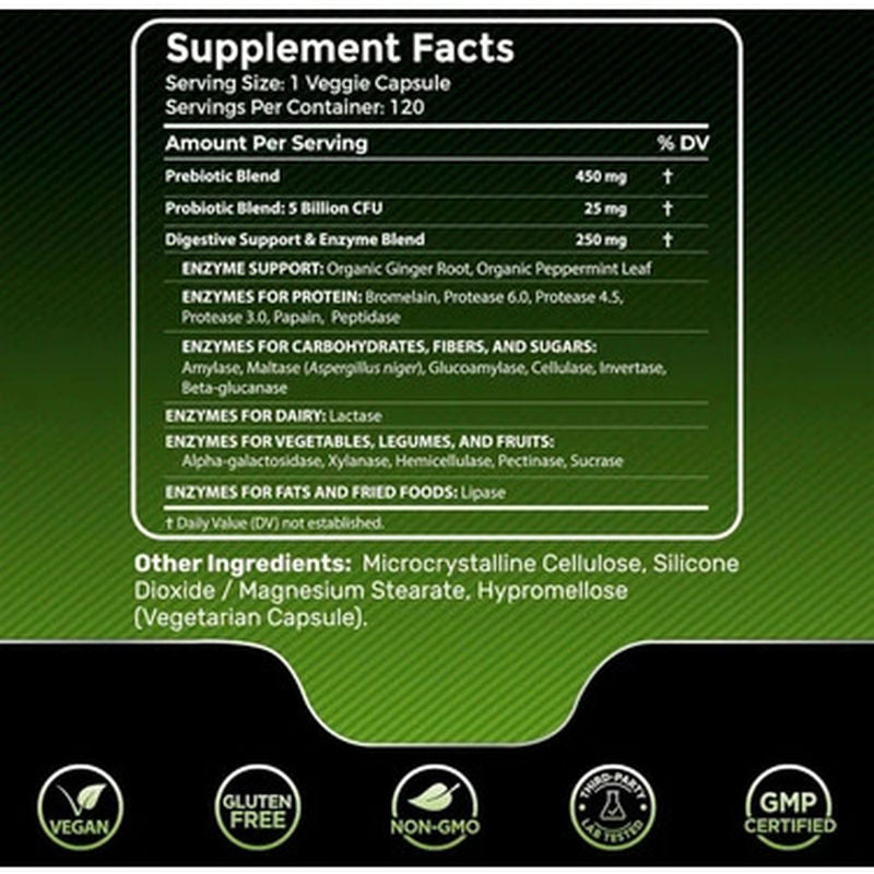 Wellness Labs Digestive Enzymes Pre+Probiotic 5B CFUs Pro – 120 capsules - Görsel 3