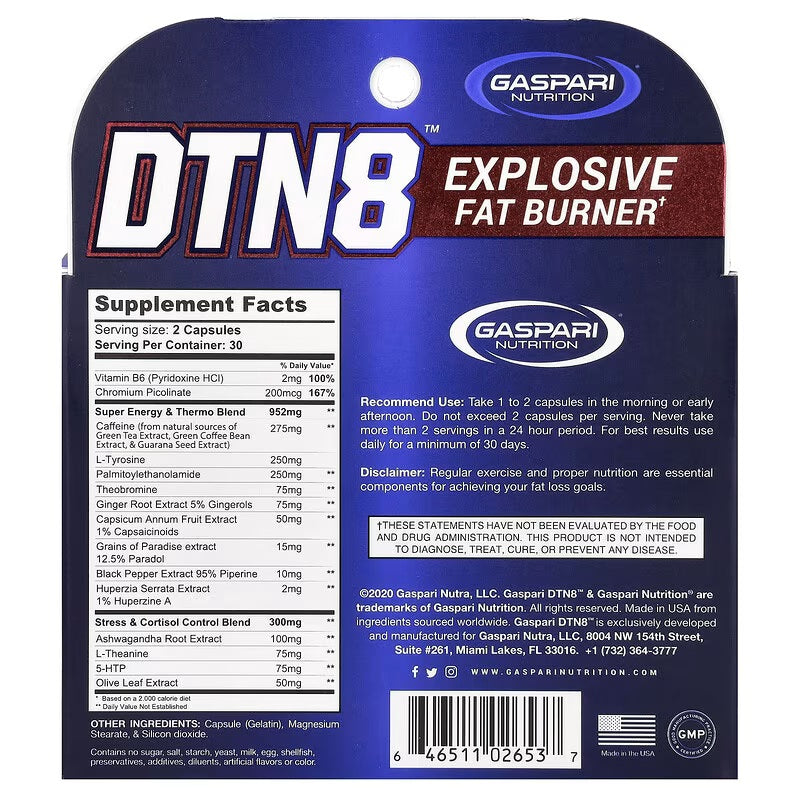 Gaspari Nutrition DTN8 Explosive Fat Burner  60 Kapsül