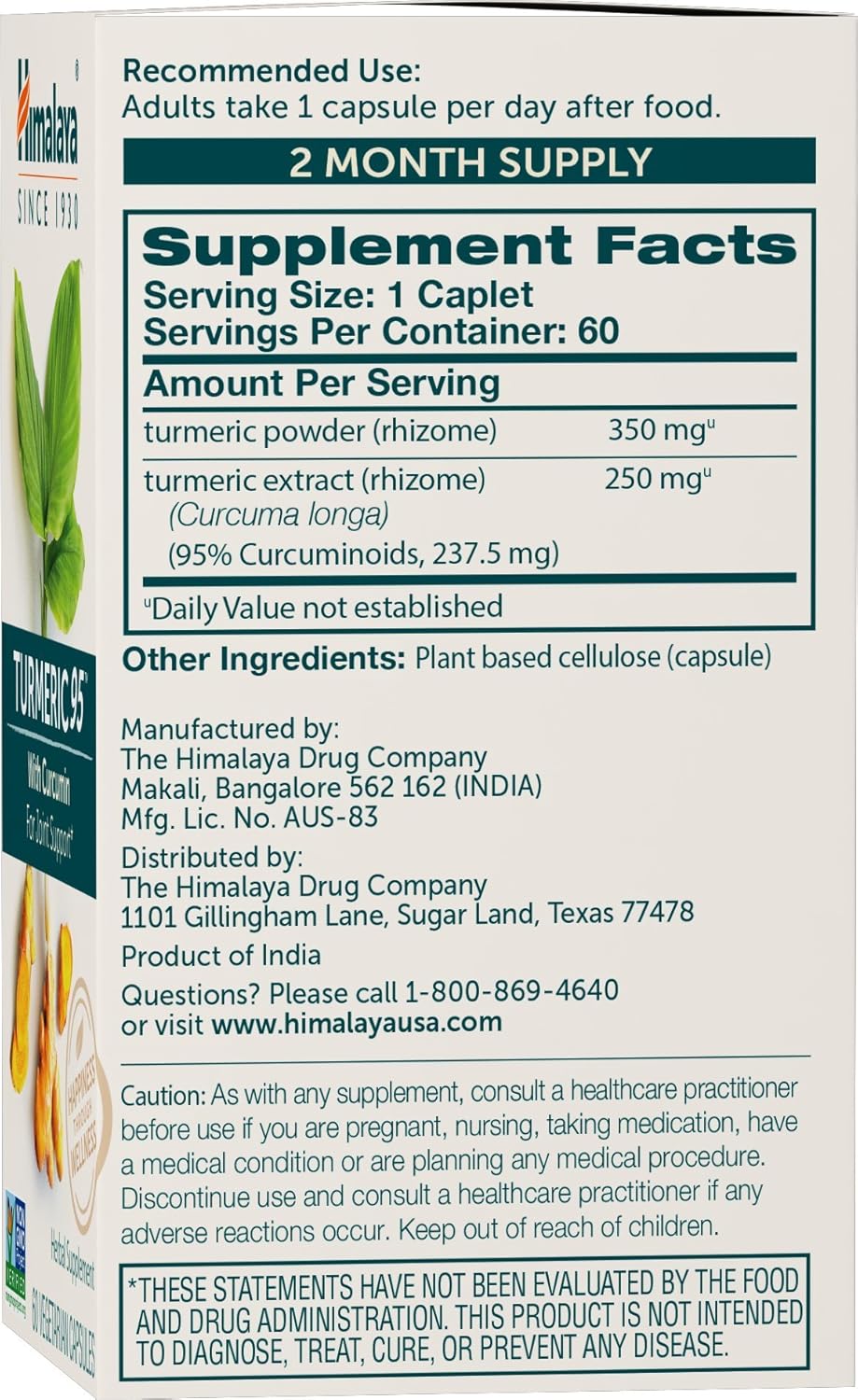 Himalaya Turmeric 95 Curcumin Joint Muscle Support Flexibility Mobility 60 Vegetarian Capsules - Görsel 2