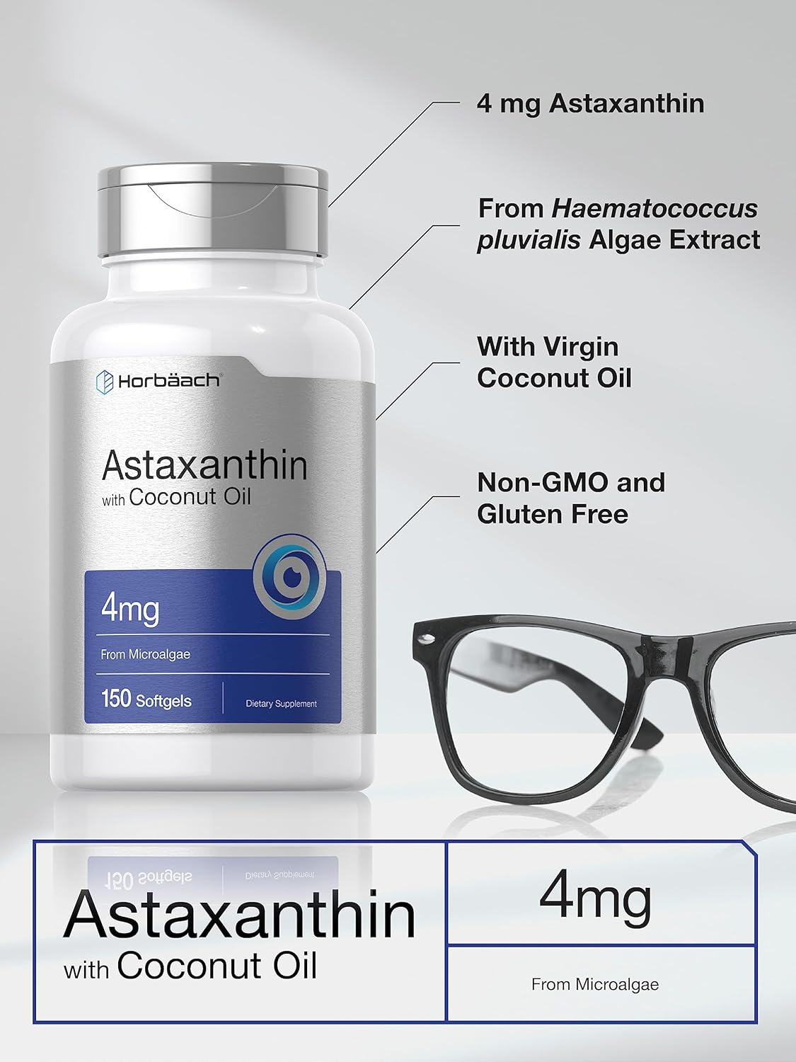 Horbäach Astaxanthin with Coconut Oil Skin Eyes Heart Support 4mg | 150 Softgels - Görsel 2