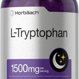 Horbäach L Tryptophan 1500mg Capsules 240 Count | Nighttime Formula | Non-GMO, Gluten Free