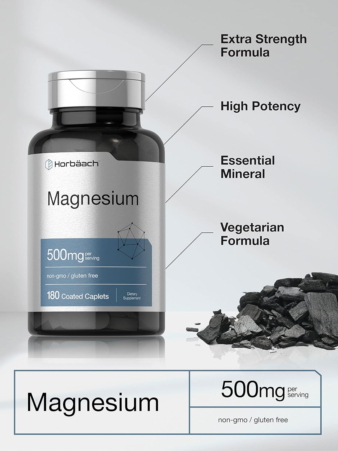 Horbaach Magnesium 500mg per serving 180 Caplets - Görsel 2