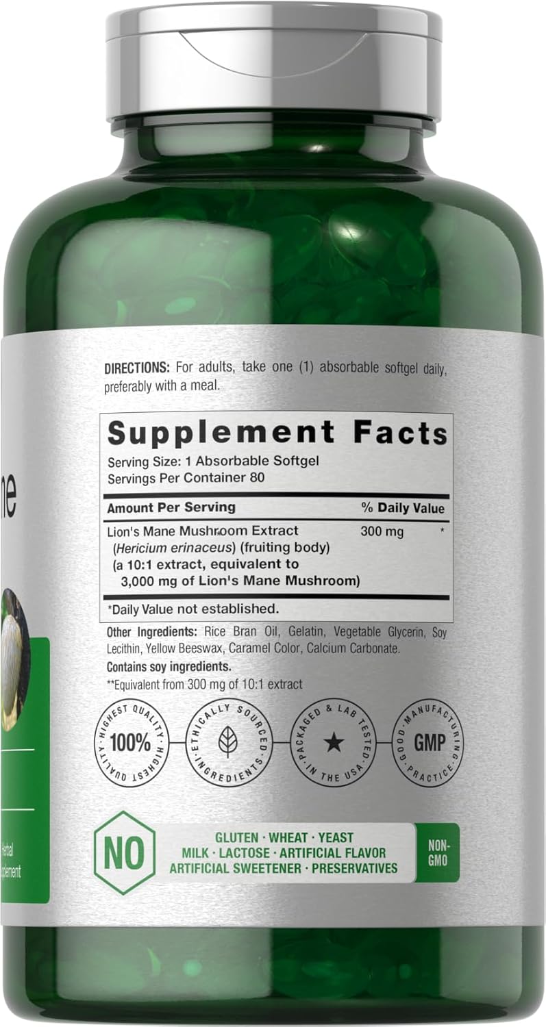 Horbäach Lions Mane Mushroom 3000mg 80 Absorbable Softgels - Görsel 4