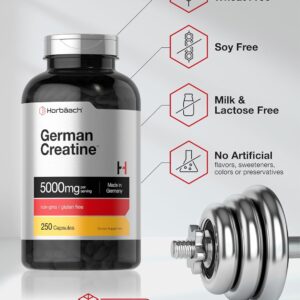 Horbaach German Creatine Monohydrate 5000mg per serving 250 Caps – 50 Servis