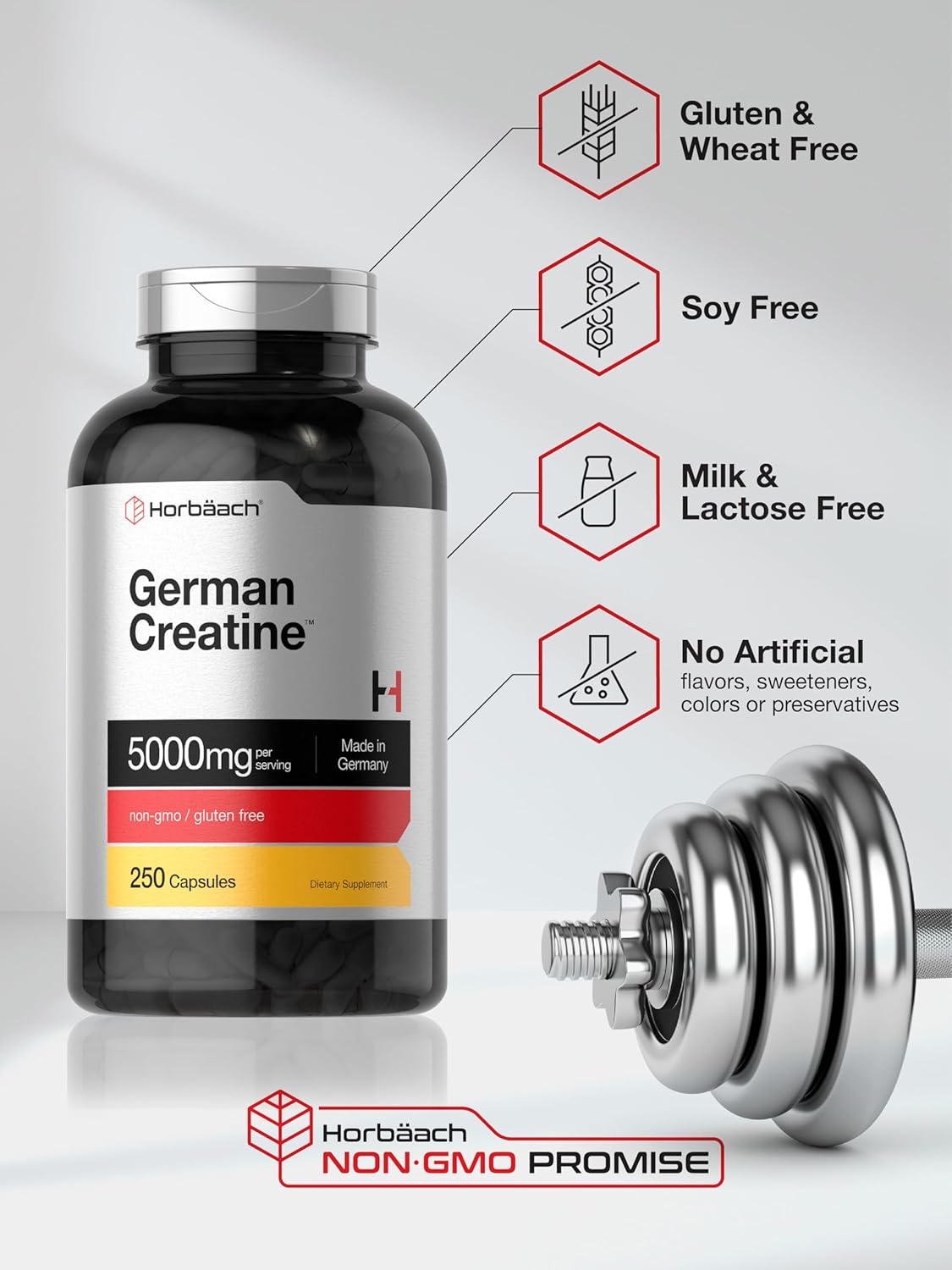 Horbaach German Creatine Monohydrate 5000mg per serving 250 Caps - 50 Servis - Görsel 2