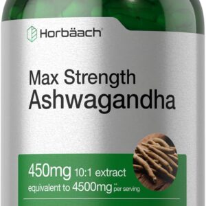 Horbäach Ashwagandha Max Strength 4500 mg 10:1 for Women and Men Non-GMO Gluten Free 200 Caps