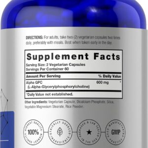 Horbäach Alpha GPC Choline Healthy Memory Focus and Clarity 600mg 120 Caps