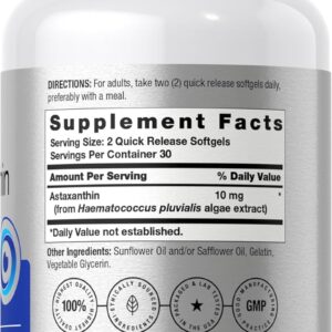 Horbäach Astaxanthin Algae Derived Eyes Skin Health 10mg 60 Softgels