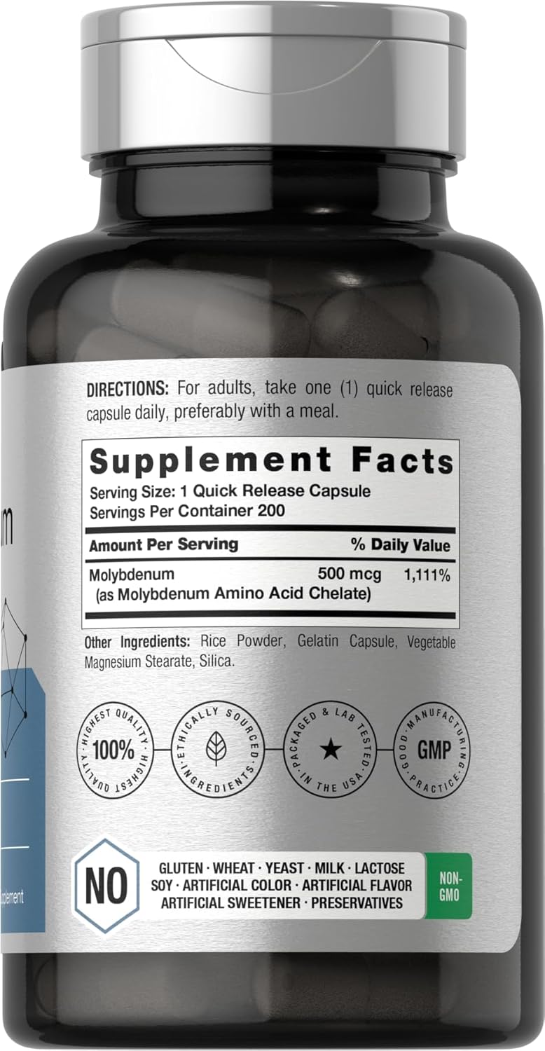 Horbaach Molybdenum Amino Acid Chelate 500mcg 200 Caps - Görsel 2