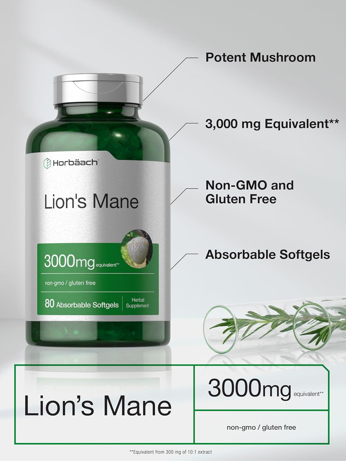 Horbäach Lions Mane Mushroom 3000mg 80 Absorbable Softgels - Görsel 2