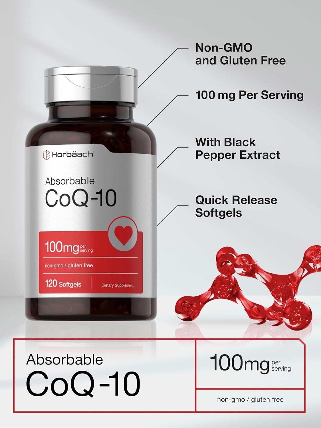 Horbäach CoQ10 Koenzim 100mg 120 Softgels - Görsel 2