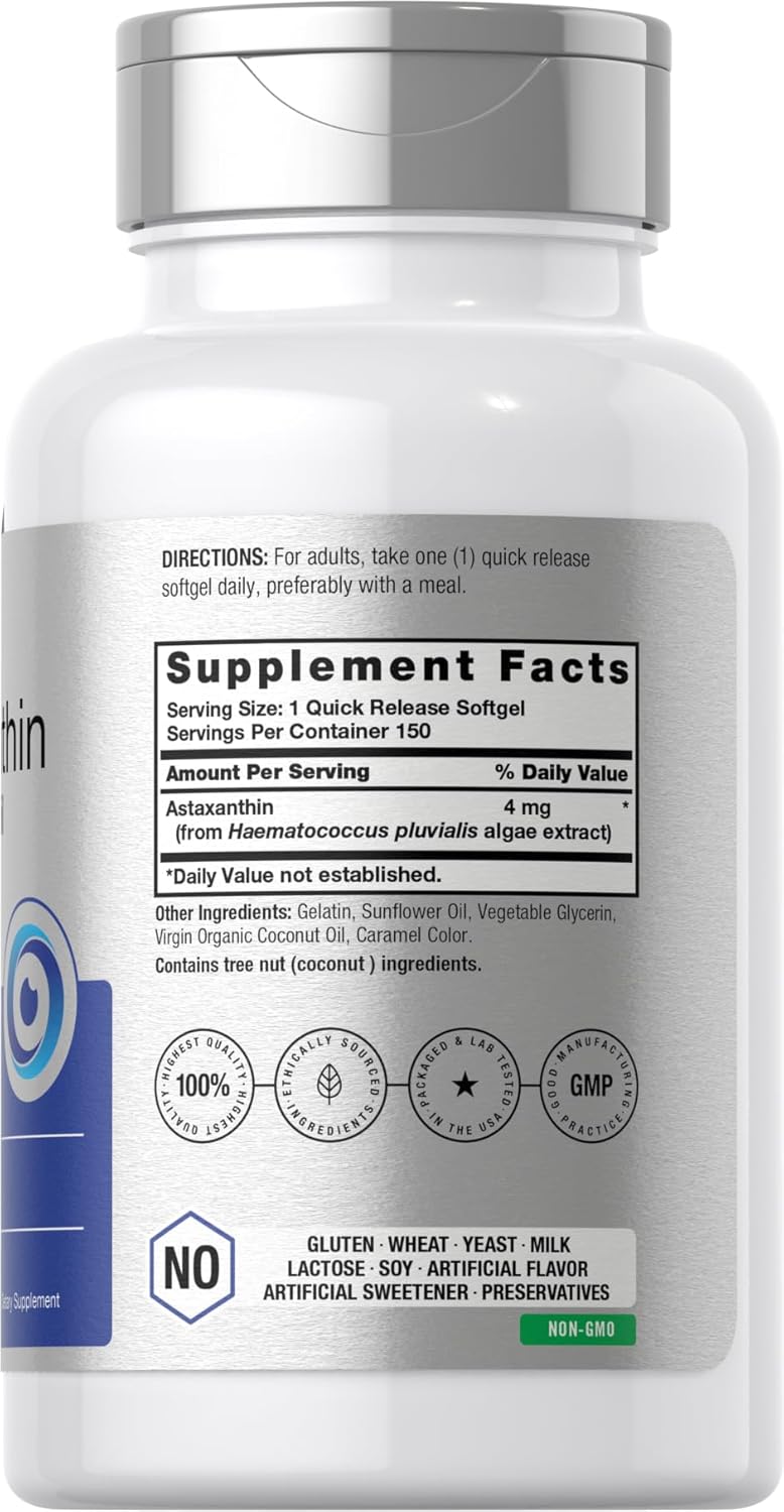 Horbäach Astaxanthin with Coconut Oil Skin Eyes Heart Support 4mg | 150 Softgels - Görsel 4