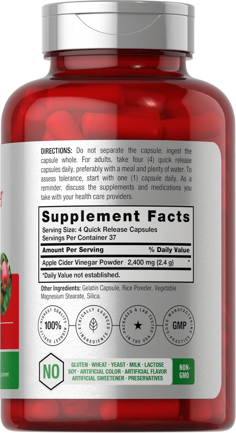 Horbäach Apple Cider Vinegar Blood sugar Digestive Appetite Support 2400mg 150 Caps - Görsel 3