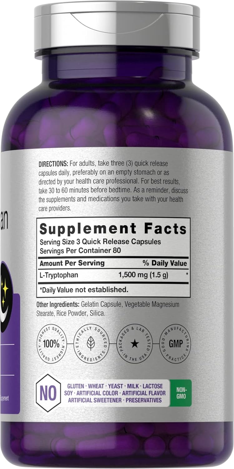 Horbäach L Tryptophan 1500mg Capsules 240 Count | Nighttime Formula | Non-GMO, Gluten Free - Görsel 3