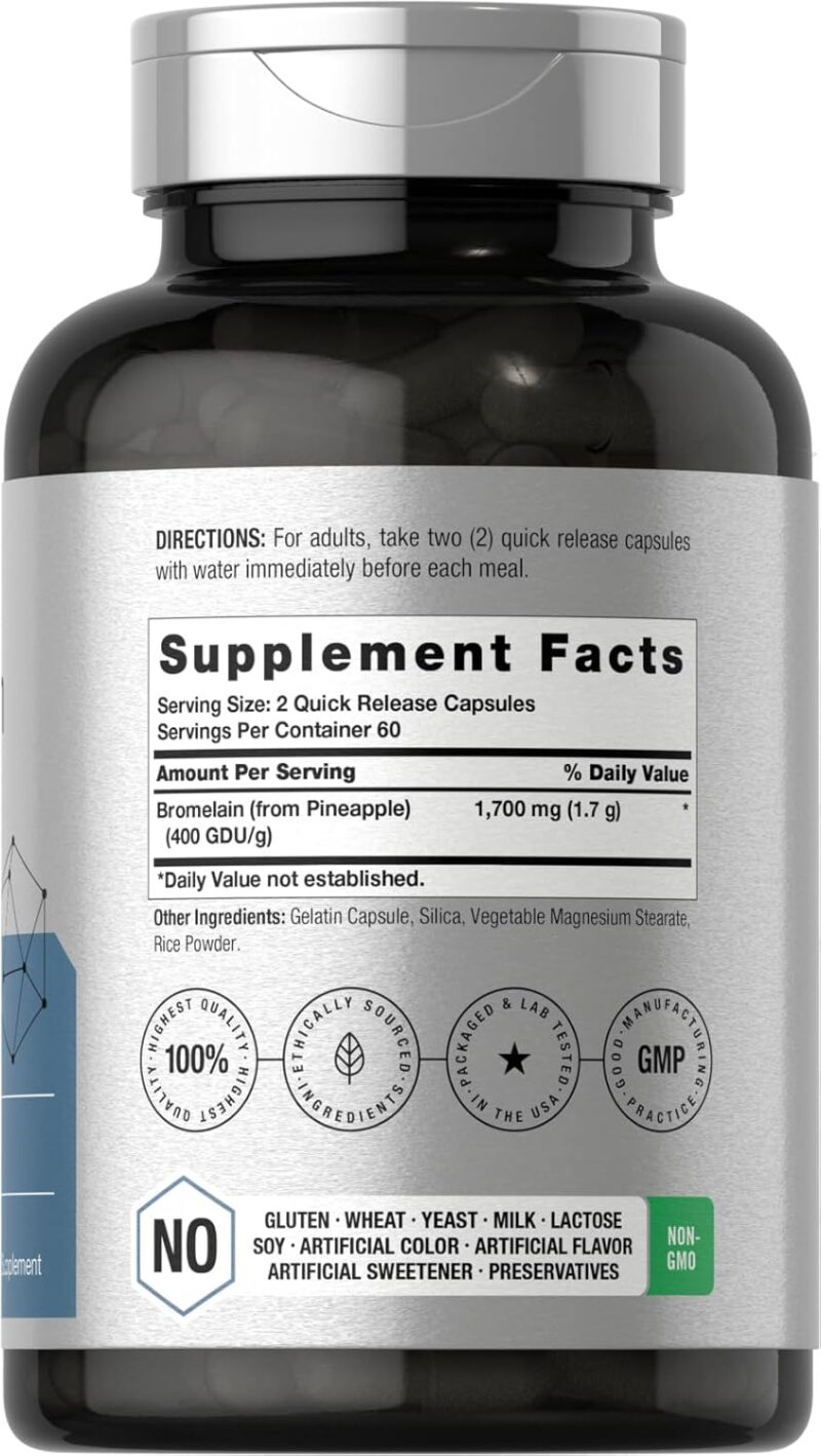Horbäach Bromelain 1700 mg Supports Digestive Health Pineapple Enzyme 120 Caps - Görsel 3