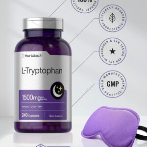 Horbäach L Tryptophan 1500mg Capsules 240 Count | Nighttime Formula | Non-GMO, Gluten Free