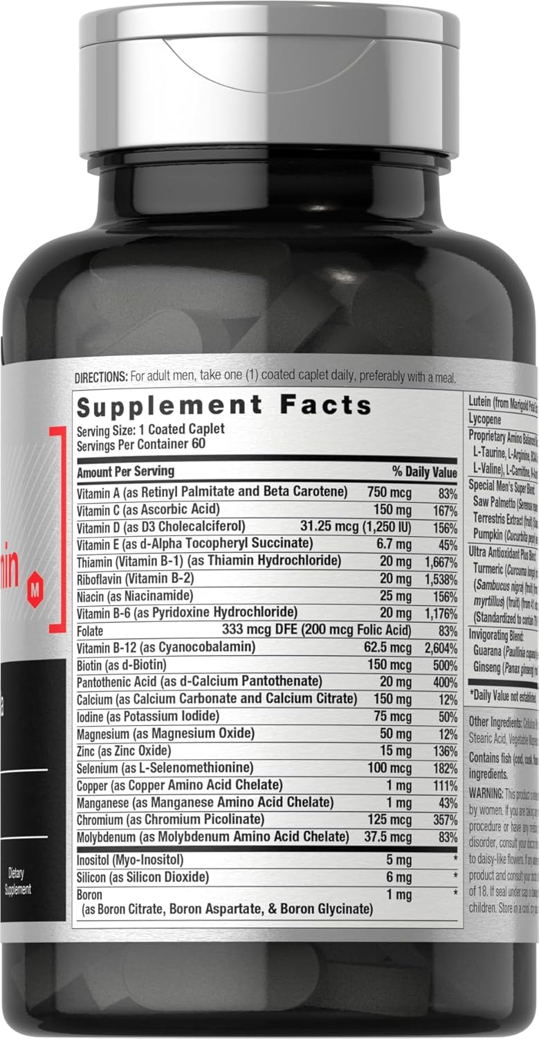 Horbäach Mens Multivitamin with Vitamin C, D, Magnesium, Minerals 60 Caplets - Görsel 3