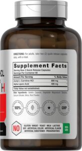 Horbaach Acetyl L-Carnitine HCL & Alpha Lipoic Acid 1200mg per serving 120 Capsules - Görsel 3
