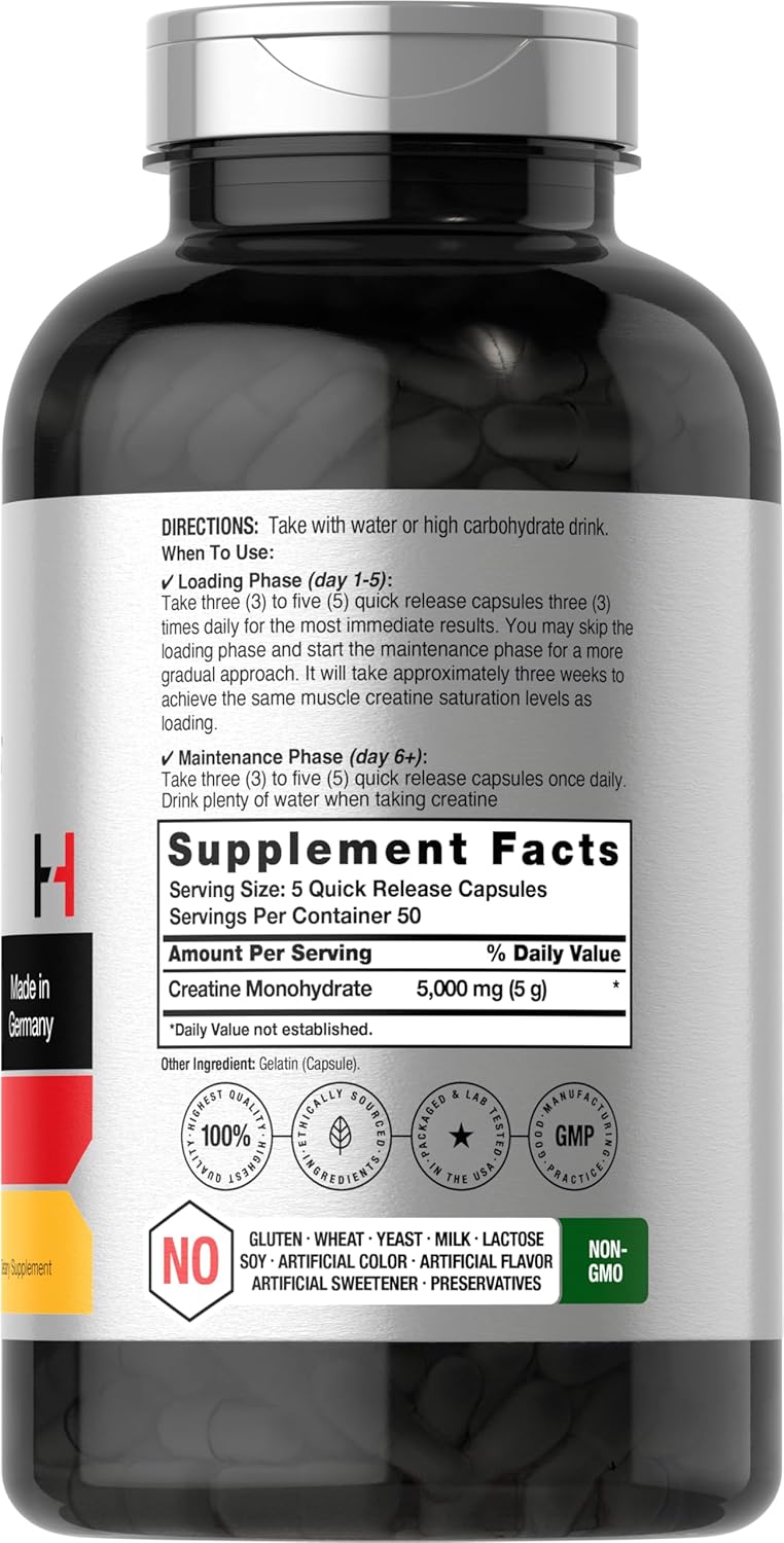 Horbaach German Creatine Monohydrate 5000mg per serving 250 Caps - 50 Servis - Görsel 4