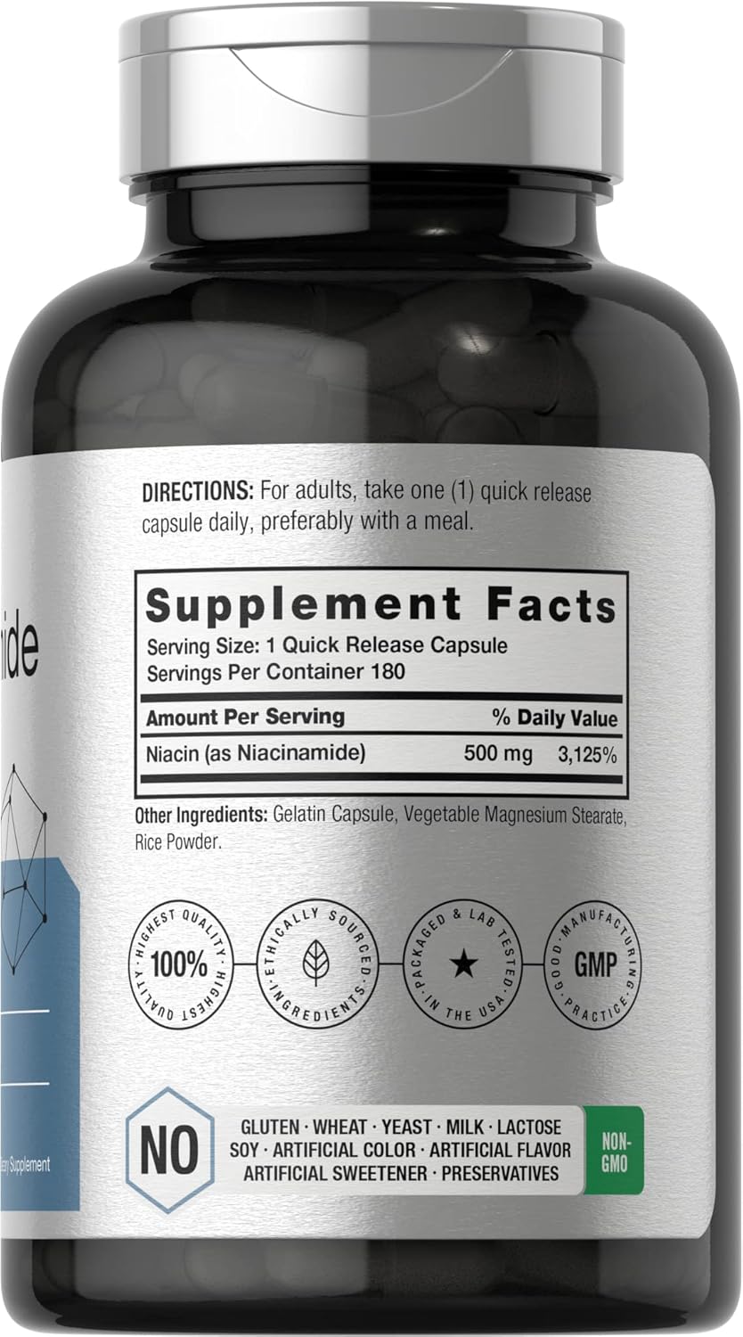 Horbäach Nicotinamide B3 Niacin Flush Free Niacinamide 500mg 180 Caps - Görsel 3