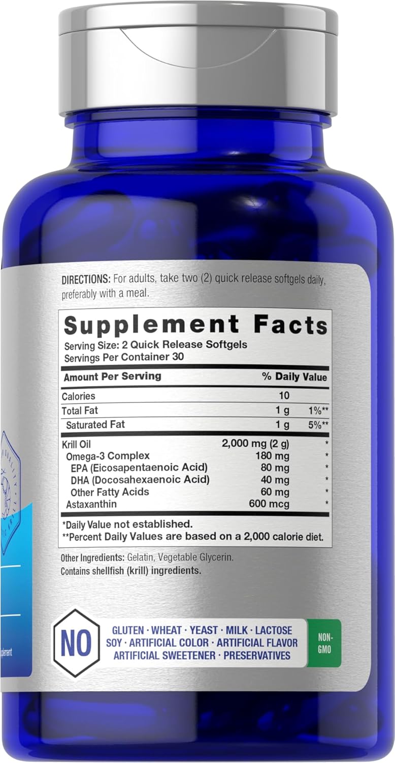Horbäach Antarctic Krill Oil 2000mg Omega-3 EPA DHA with Astaxanthin 60 Softgel - Görsel 2