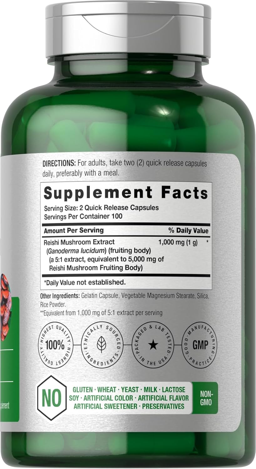 Horbäach Reishi Mushroom 1000mg 5:1 Extract 200 Caps - Görsel 3