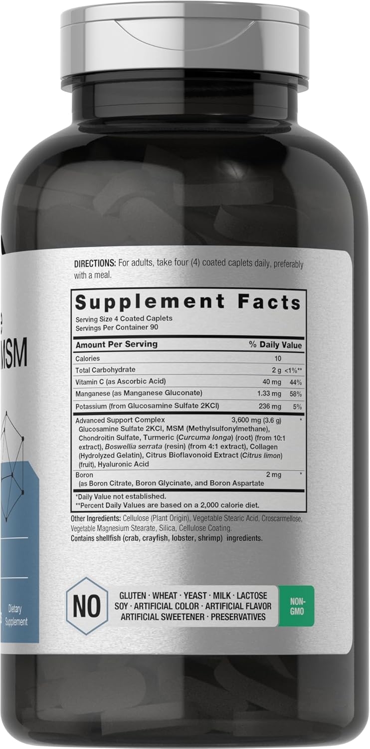 Horbäach Glucosamine Chondroitin MSM 3600 mg 360 Caplets Advanced Formula with Turmeric - Görsel 2