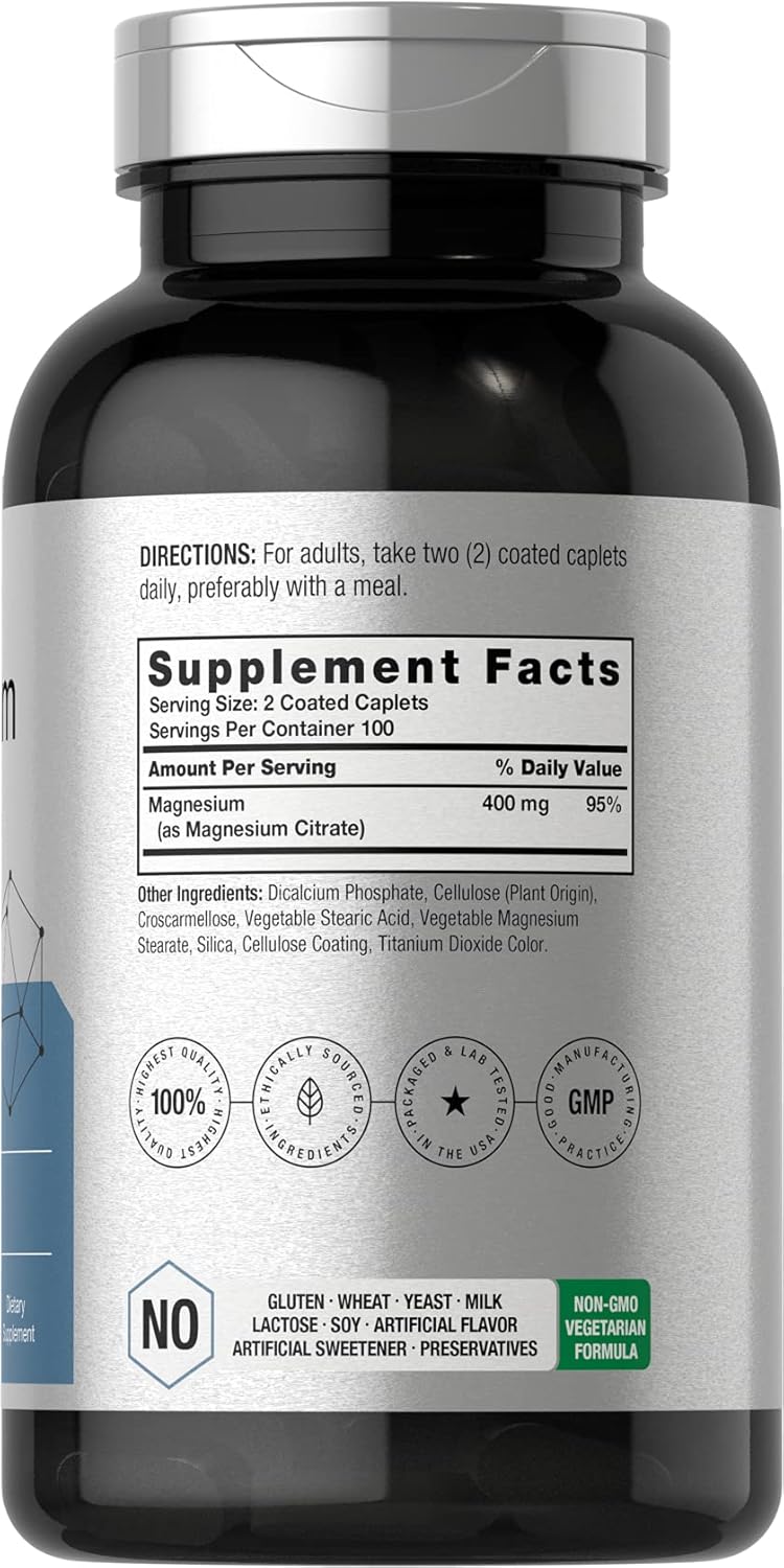 Horbaach Magnesium Citrate 400mg per serving 200 Caplets - Görsel 2