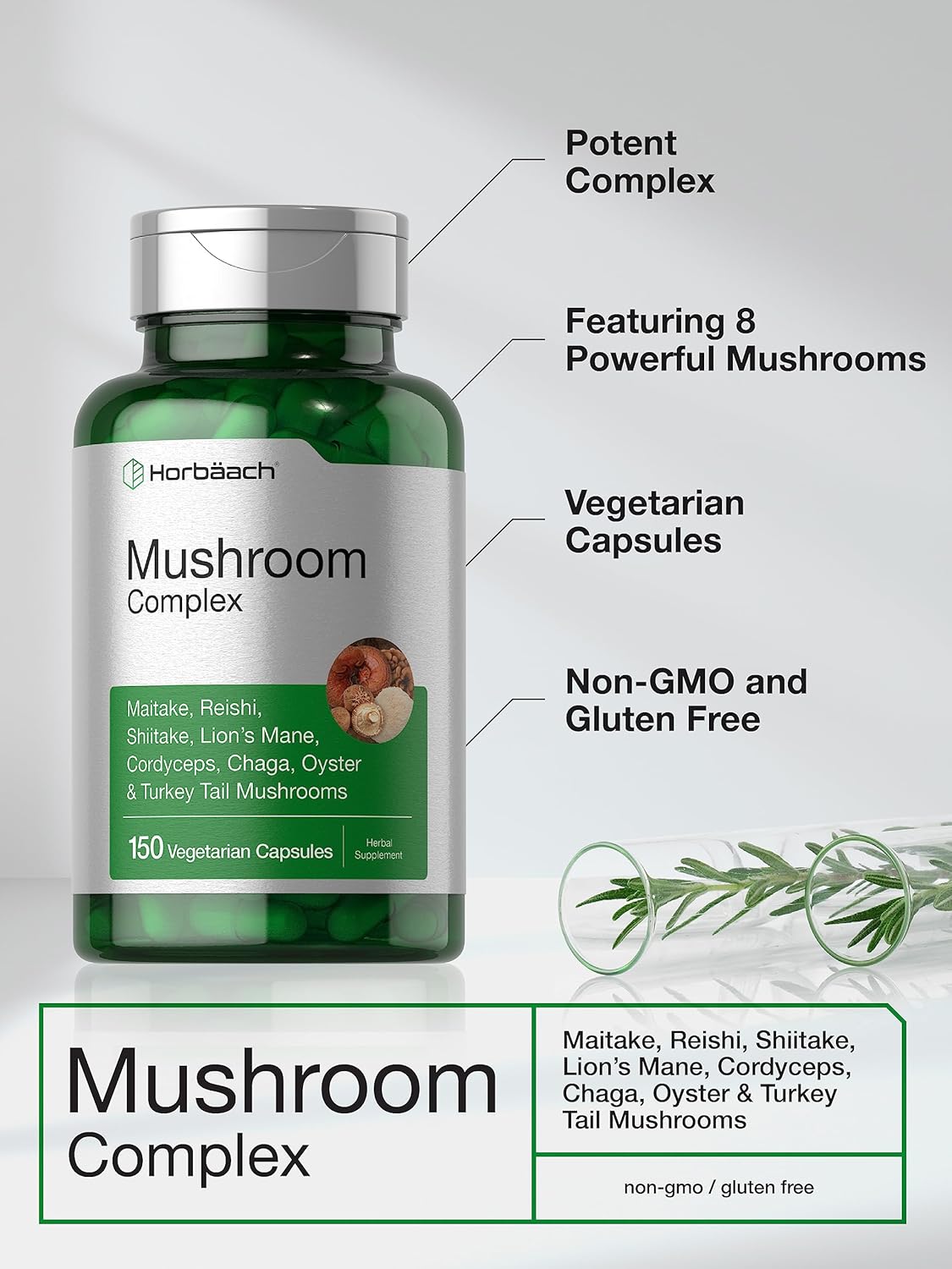 Horbaach Mushroom Complex Reishi, Chaga, Lions Mane 150 Caps - Görsel 2
