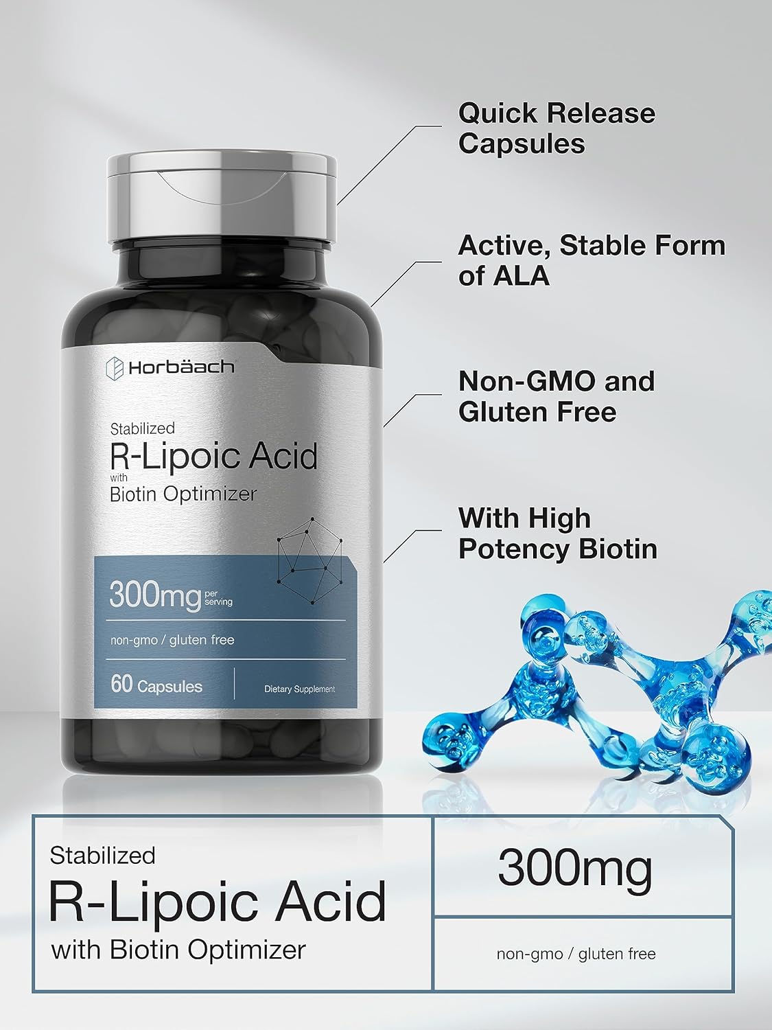 Horbäach Stabilized R-Lipoic Acid Biotin Optimizer Na-RALA 300mg 60 Caps - Görsel 2