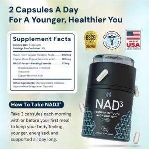HPN NAD3 Clinical NAD+ Booster Cellular Health & Natural Energy 60 Caps