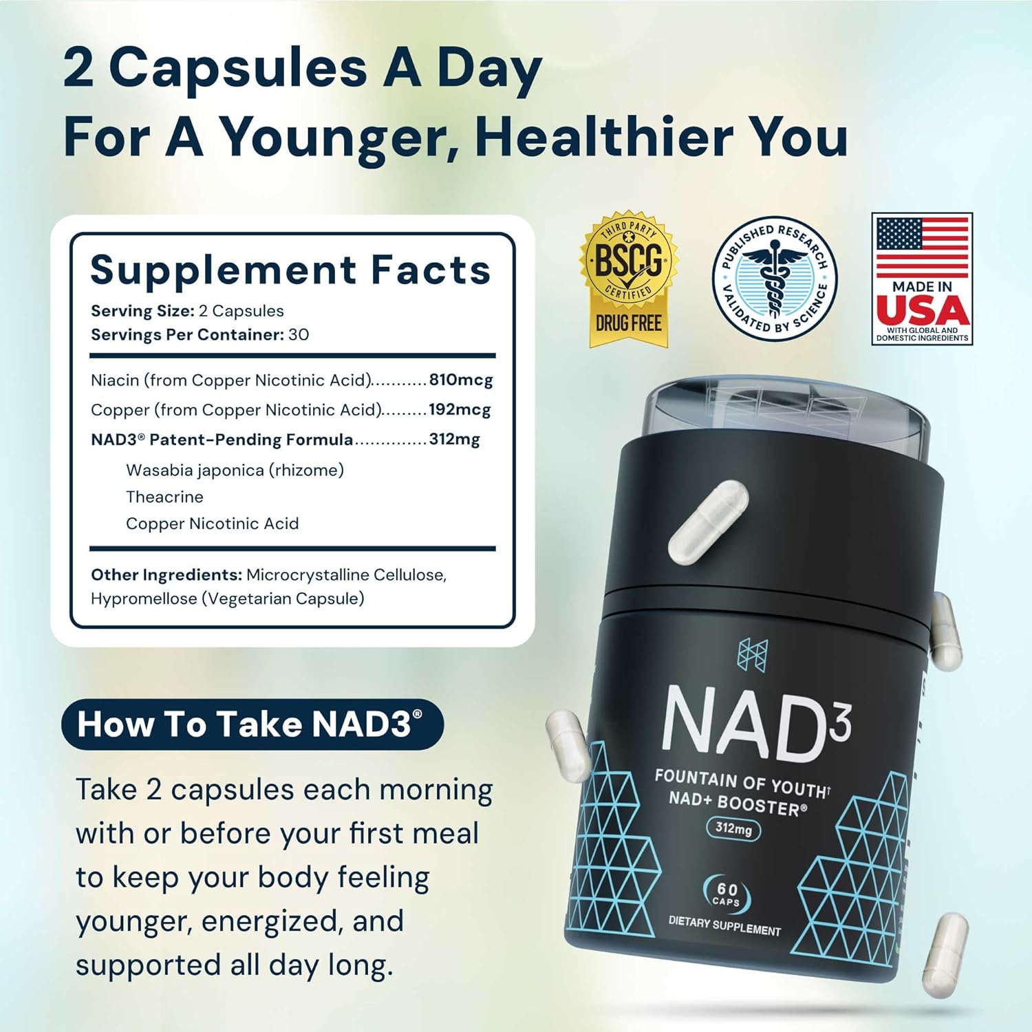 HPN NAD3 Clinical NAD+ Booster Cellular Health & Natural Energy 60 Caps - Görsel 2