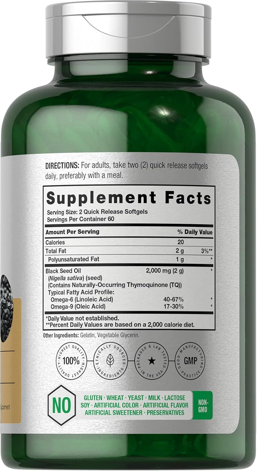 Horbaach Black Seed Oil Cold Pressed with Omega 6-9 Nigella Sativa 2000mg 120 Softgel - Görsel 3
