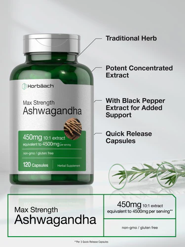 Horbaach Ashwagandha Supplement 4500mg 10:1 Extract 120 Kapsül - Görsel 3
