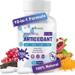 İnGreens Powerful Antioxidants with NAD NMNH Coq10 Resveratrol Spermidine Glutathione 60 Caps