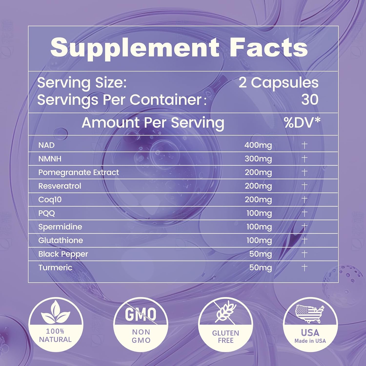 İnGreens Powerful Antioxidants with NAD NMNH Coq10 Resveratrol Spermidine Glutathione 60 Caps - Görsel 4