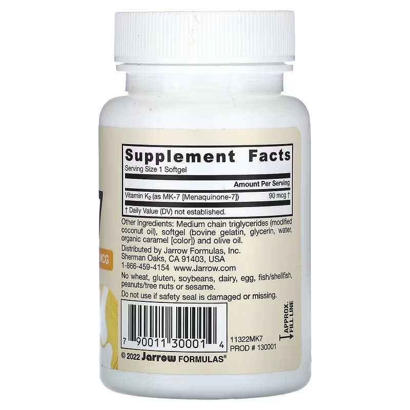 Jarrow Formulas Vitamin K2 MK7 Menaquinone Bone and Cardiovascular Health 90 mcg 60 Softgels