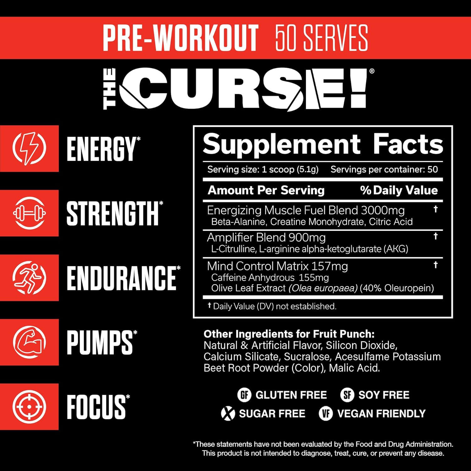 JNX SPORTS The Curse! PreWorkout Caffeine Beta-Alanine Creatine L-Citrulline Boost Energy Strength & Focus